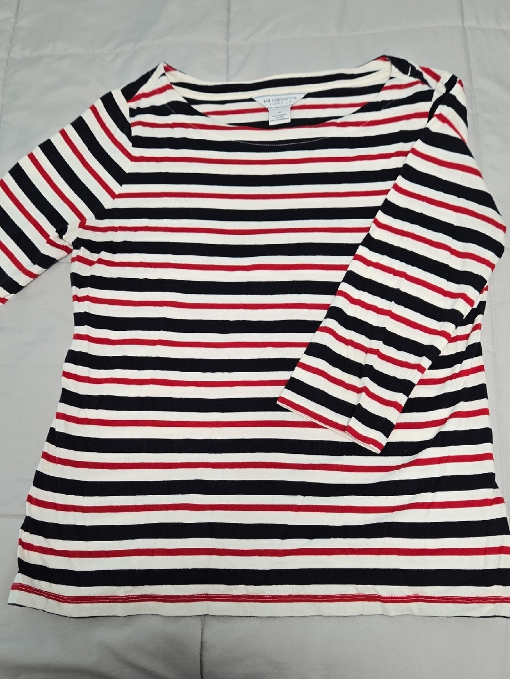 Liz Claiborne Red, Black & White Striped Top